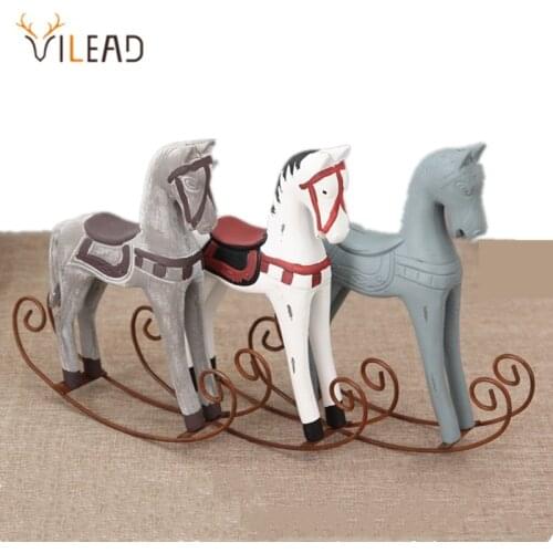 VILEAD 24cm Wooden Rocking Horse Figurines Nordic Wood Craft Living Room Office Decorations Creative Home Animal Hogar For Kids