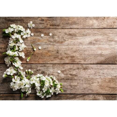 Planks Backdrop Little Flowers and Wooden Board Party Photography Background Holiday Celebration Photo Booth Studio Decor