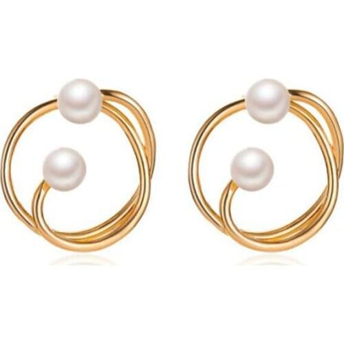 Geometric Round Knotted Earrings for Women Imitation Pearl Stud Earrings Ear Studs Kolczyki Brincos Female Party Jewelry