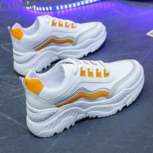 Sneakers New Womens Comfortable Leather Casual Shoes 2021 Spring Autumn Womens Reflective Increased Old Shoes Zapatillas Mujer