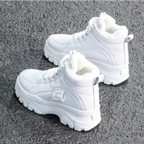Womens casual sneakers; winter sneakers with plush fur; warm womens shoes; womens shoes with lacing womens shoes on Fashion