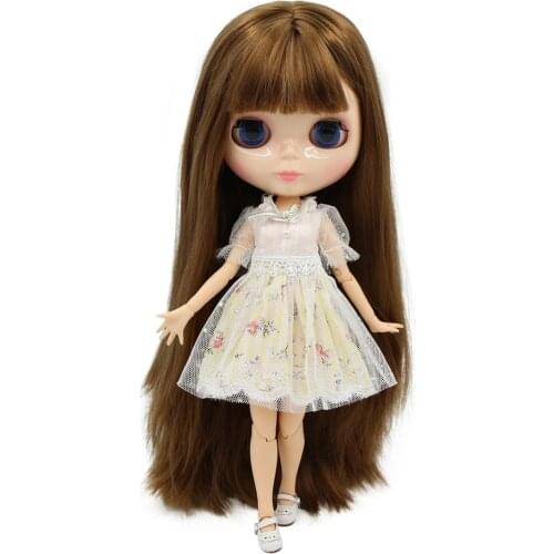 ICY DBS Blyth bjd dolls NO.BL0623 customized nude doll with natural skin brown straight hair joint body for girl gift