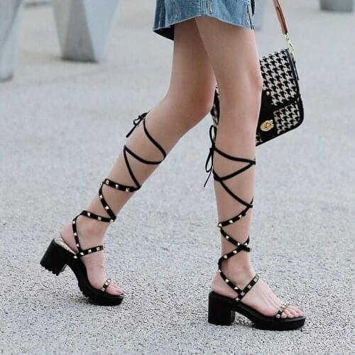 Summer shoes lace up Sandals Vintage Punk Gothic Demonia shoes Platform Chunky Heels Open Toe Gladiator Shoes Women Creepers