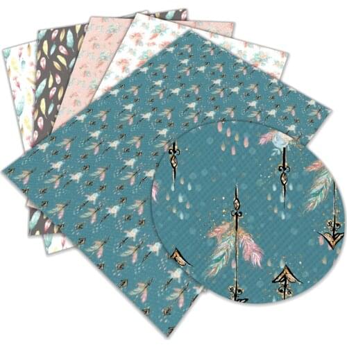 Feather Pattern Printed Faux Leather DIY Sewing Material For Garments 22 cm x 30 cm L057 L058