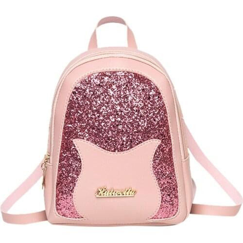 Mini Sequins Backpack Women PU Leather Shoulder Bag For Teenage Girls Kids Multi-Function Small Bagpack School Backpack