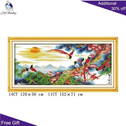 Joy Sunday Sunrise Phoenix Needlepoints D444 14CT 11CT Stamped and Counted Home Decor Vigorous Phoenix Animal Cross Stitch Kits