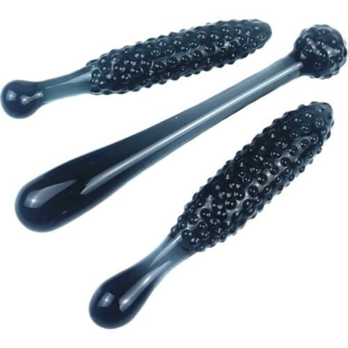 NEW Black Granules Glass Anal Plug Double Dildo Buttplugs Prostate Massage Glass Butt Plug Expander Sex Toys For Couples