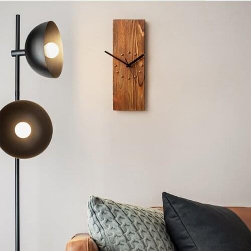 Rectangular Wall Clock Of Retro Solid Wood Personality Household Decoration Ultra Mute Clocks In Minimalist Art Living Room