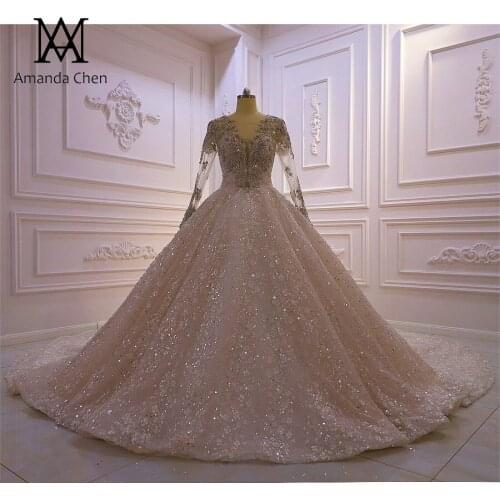 Sukienki koktajlowe Long Sleeve Rhinestone Crystal Luxury Lace Wedding Dress