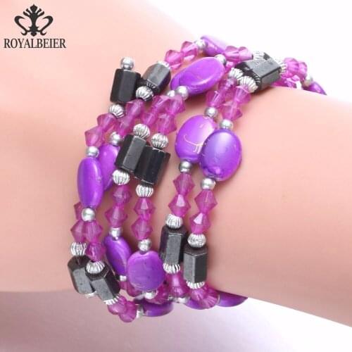 ROYALBEIER Purple Beaded Bracelet Magnet Slim Down Bracelet Bohemia Style For Men & Women Jewelry SZ0495f
