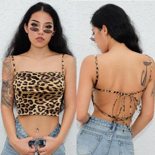 Sexy Womens Summer Leopard Camis Tanks Crop Tops Ladies Backless Tees Bandeau Sleeveless Vest Camis Tops Clubwear