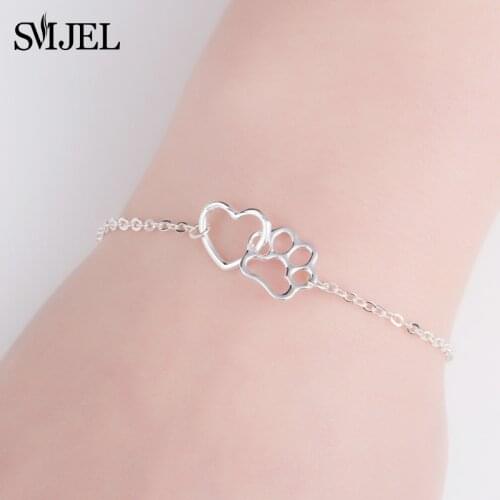SMJEL Tiny Dog Love Heart Charm Bangles Bracelets Women Chain Tassut Cat Paw Bracelets Brincos Pet Lover Jewelry Gifts B106
