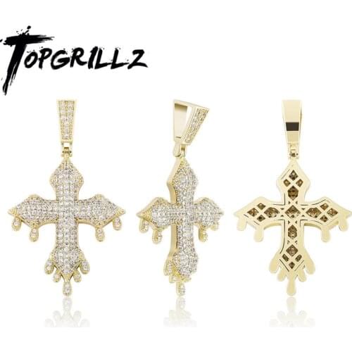 TOPGRILLZ New Cross Pendant Necklace High Quality Copper Gold Plated Iced Out Cubic Zirconia Hip Hop Fashion Charm Jewelry Gift