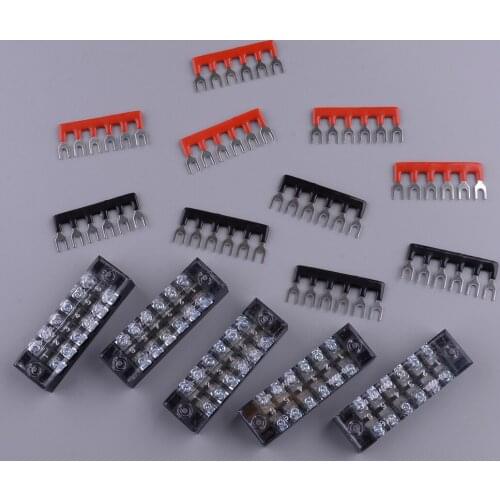 Universal 5 Sets Power Distribution Bus Bar Dual Row 6 Position Terminal Block Barrier Strip 15A 600V for Car Auto Marine