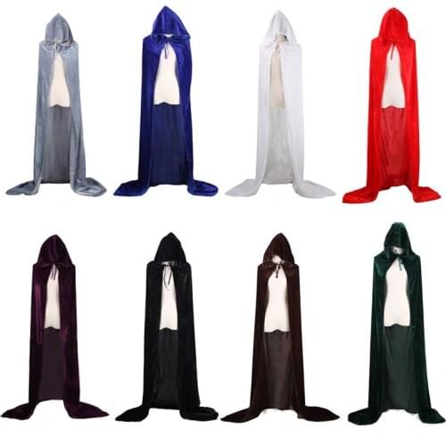 Adult Kid Halloween Costume Unisex Cosplay Death Cape Long Hooded Cloak Wizard Witch Medieval Cape Black White Red Coffee Blue