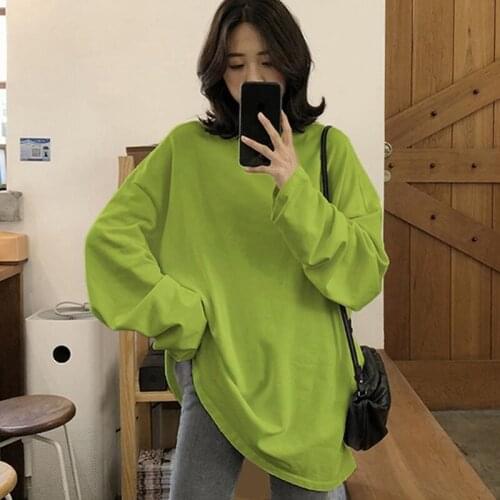Women Casual T-Shirt Solid Ladies Oversize T Shirt Harajuku Kawaii Long T-shirts Ladies Casual Loose Tee Shirts Plus Size
