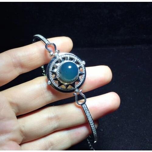 Natural 925 sterling silver inlaid 10-11mm blue amber beads bracelets for women men amber bracelet bracelet