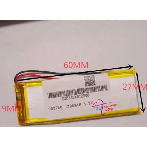 1pcs 3.7V,1300mAH 902760 polymer lithium ion / Li-ion battery for model aircraft,GPS,mp3,mp4,cell phone,speak