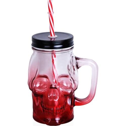 1Pcs Skull Mason Jar 500ML Creative Design Glass Beer Mug With A Straw And Lid As Home Bar Party Decoration For Drinking 0209