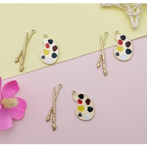10pcs Art Painting Pen Paint Tray Enamel Charms Pendants Matte Golden Charm Fit DIY Jewelry Accessory Earrings Bracelet Floating