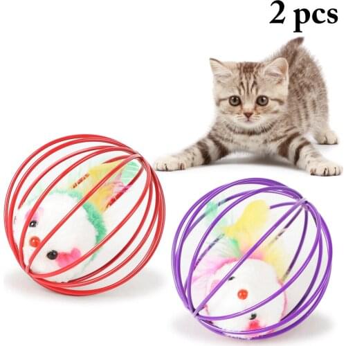 2PCS Random Color Mouse in Cage Cat Toy Creative Interactive Cat Ball Toy Cat Mouse Toy Training toys Cat Funny Toy
