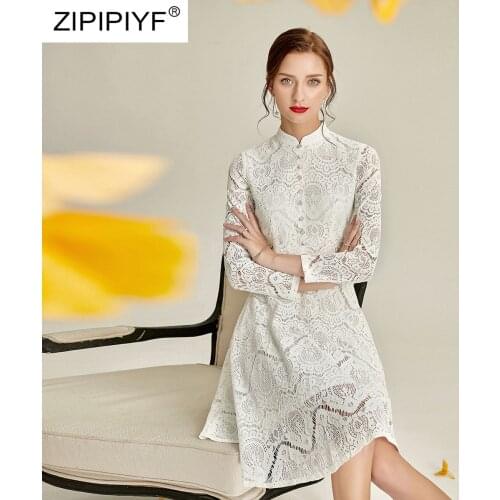 2020 Autumn Chinese Women Lace Qipao Sexy Cheongsam Mandarin Collar Knee-Length A-Line Elegant Slim Lady Party Dress YIN11