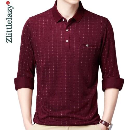 2021 Pocket Long Sleeve Polo Tee Shirt Men Casual Plaid Mens Clothing Polos Shirts Mens Fashion Slim Fit Poloshirt Tops 43432