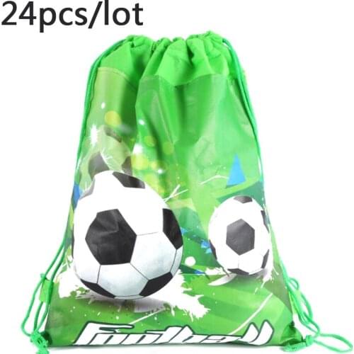 24pcs/lot Boys Kids Favors Soccer Ball Design Birthday Party Football Theme Mochila Baby Shower Decorate Drawstring Gifts Bags