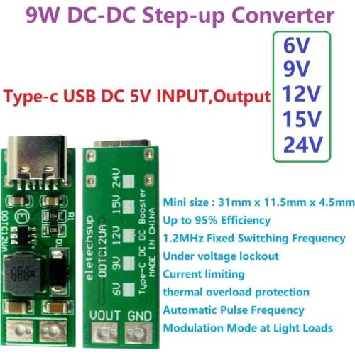 3PCS 9W mini Type-C Female USB DC 5V to 6V 9V 12V 15V 24V DC DC Boost Converter PWM PFM Module for LED MCU diy electronic kit
