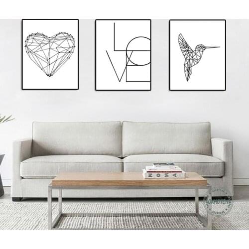 Abstract Minimalist Birds Heart Line Drawing Canvas Painting Creative Love Quotes Poster Wall Art Picture Modern Home Decor