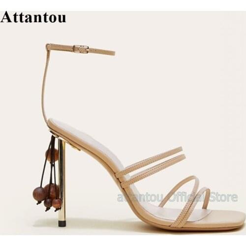 Beige Leather Metal Thin High Heel Summer Sandals Women Ankle Strap 10cm Heeled Shoes Sandalias Mujer Chaussures Femme Stilettos