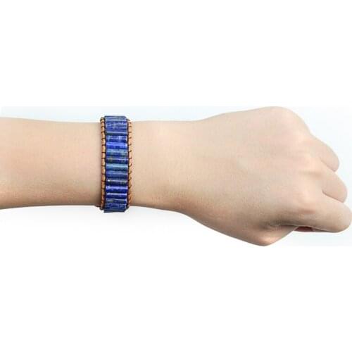 Lapis Lazuli Natural Stone Handmade Beads Chakra Bracelet Jewelry Tube Beads Leather Wrap Bracelet Creative Gifts
