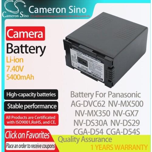 CameronSino Battery for Panasonic AG-DVC62 NV-MX500 NV-MX350 NV-GX7 NV-DS30A fits Panasonic CGA-D54 Digital camera Batteries