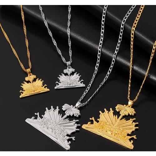 One Piece Haiti Pendant and Necklace for Men Women Chain Necklace Gold Silver Color Jewelry Gifts of Haiti Ayiti Jewellery