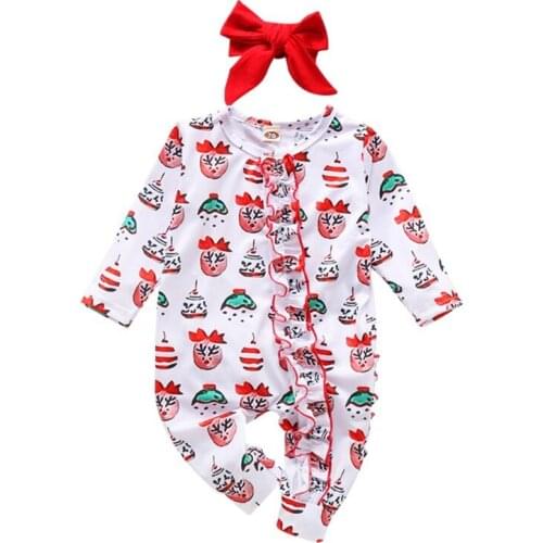 Baby Casual Aniaml Long Sleeve Ropmper Sets Outfits Sets Infant Cotton Long Sleeve Cartoon Print Romper Headband Baby Girl