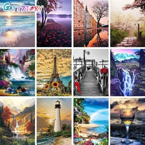 GATYZTORY Full Square/Round Diamond Painting Landscape Seaside 5D Diamond Embroidery Mosaic Cross Stitch Winter Home Decor Gift