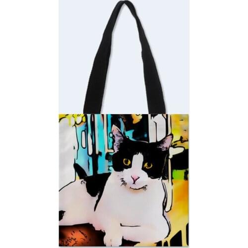 New arrival Custom cat art printing Canvas Shoulder Bag Women Handbag Shopping Bag Female Canvas Beach Bag Tote