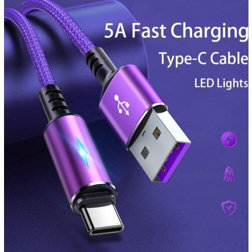Type C Cable 5A Fast Charging Cord Nylon Braided Charger Usb Cable for Xiaomi Huawei Oppo Vivo Phone Accessories Usb C Cable