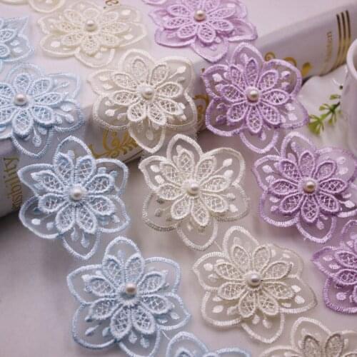 Beautiful 1Yards Flower Pearl Beaded Embroidered Lace Ribbon Trim Beaded Fringe African Lace Fabric Handmade Sewing Supplies