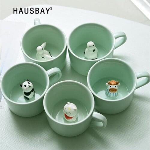 Creative Ceramic Cup coffee Mug 3D Milk Cup With Animal Cute Cartoon Panda Rabbit Tee Cup Heat-resistant Celadon Cup Caneca 1102