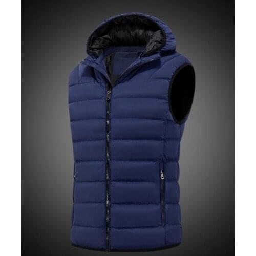 2020 Hooded Vest Jacket Men Winter Waistcoat Male Warm Casual Zipper Down Cotton Vest Coats Outwear Clothing