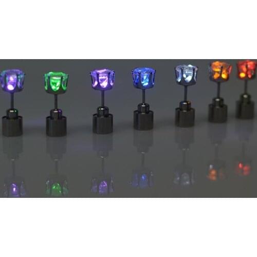 Fashion party light up crystal earrings men women children dance club LED Luminous Stud Flash Earrings festive event props
