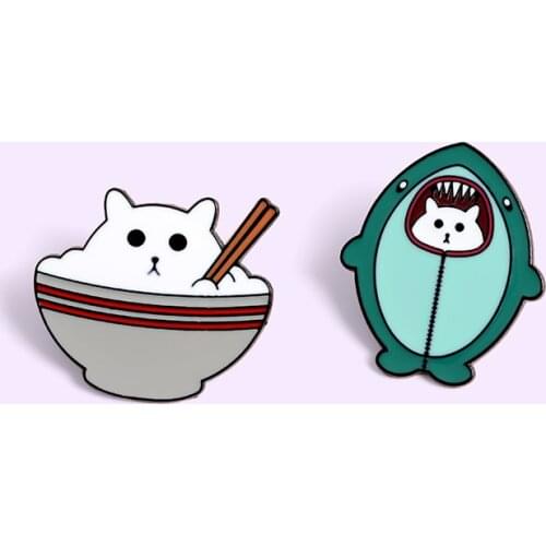 Cartoon New Shark Cat Rice Chopsticks Badge Cute Brooch Fashion Jewelry Gift Korean Female Creative Tide