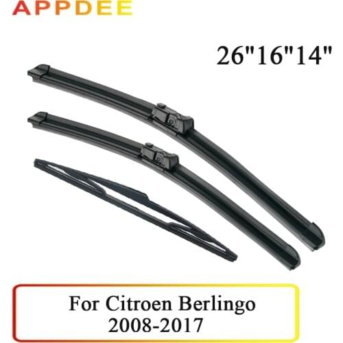 APPDEE Wiper Front & Rear Wiper Blades Set For Citroen Berlingo B9 2008 - 2017 2016 2015 2014 Windshield Windscreen 26"+16"+14"