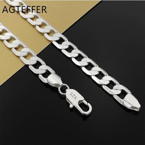 AGTEFFER New 925 Sterling Silver 16/18/20/22/24 Inch 8MM Side Chain Necklace For Woman Man Fashion Jewelry Valentines Day Gifts