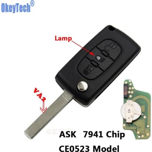 OkeyTech CE0523 ASK 433Mhz 7941 Chip Remote Car Key Light Button VA2 Blade 3 Buttons for CITROEN Berlingo C3 C2 C5 C4 Picasso