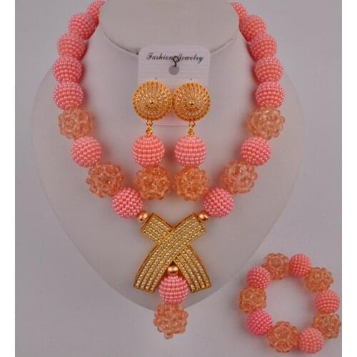 Peach african necklace nigerian jewelry set FZZ105