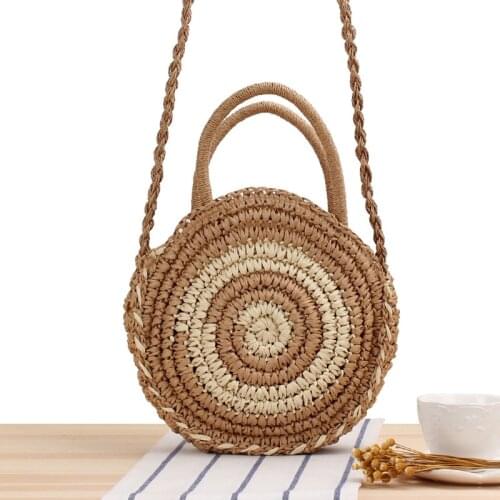 2021 Fashion Bohemian Straw Beach Bag For Women Ladies Circular Round Shape Crossbody Bag Three Color Shoulder Handbag