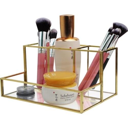 Clear Makeup Brush Holder Organizer 4 Slot Glass Cosmetic Brushes Storage Eyeliners Display Holder Dressing Tables Organizer