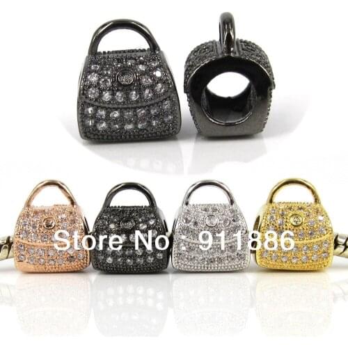 Supernova Sale 10*11mm Handbag Shape Mosaic Zircon European Big Hole Loose Metal Beads Fit For Charm Pandora Bracelet Necklace